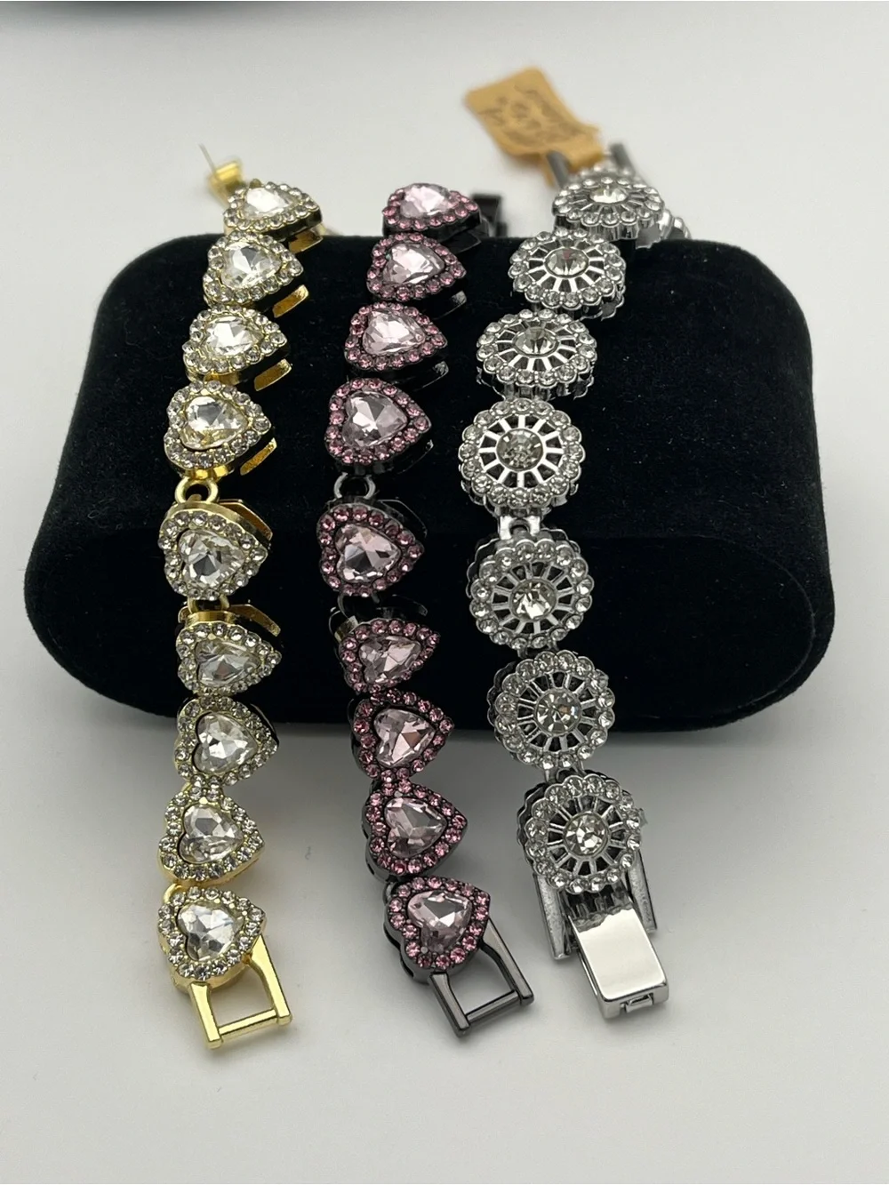 Trio of Crystal & Copper Accent Bracelets - Pink, Gold & Silver